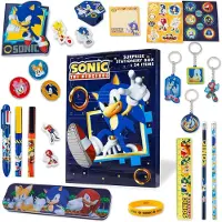 OCreon Sonic the Hedgehog Adventskalender 2023 für Kinder und Jugendliche – Papierwaren, Schlüsselanhänger, Armbänder, Adventskalender für Kinder – Blau