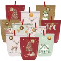 OCreon Adventskalender zum Befüllen – 24 Weihnachtskalender zum Selberbasteln – Papier-Adventsbeutel mit Zahlenaufklebern zum Dekorieren