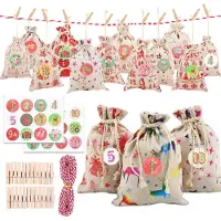 OCreon Weihnachts-Adventskalender-Tassen - Kleine Tassen - 24 hängende Adventskalender, Jute-Kordel, Geschenktüten, DIY-Adventskalender zum Befüllen