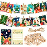 OCreon Adventskalender für Ihre Freundin 2025 – Weihnachtskalender für Ihre beste Freundin mit 24 Karten – Holzclips zum Aufhängen