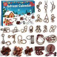 OCreon Adventskalender 2026-24 – Adventskalender mit Metallringen und Holz-IQ-Puzzles – Anspruchsvolle Weihnachtsrätsel für Kinder