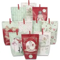 OCreon Adventskalender aus Papier, zum Befüllen – 24 rote und mintfarbene, bedruckte Geschenktüten sowie 24 Aufkleber und Verschlüsse