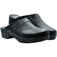 Bresco Bequeme schwarze Damen Holzclogs Größe 38 klassisch schwedisch handgefertigt