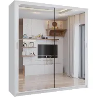 Krudox LUX Weiß Schiebetürenschrank Kleiderschrank 100x216x62 cm mit Spiegel - Schlafzimmermöbel – Mehrzweckschrank mit 2 Kleiderstangen