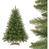 FairyTrees Weihnachtsbaum künstlich 120cm FICHTE Natur mit Christbaum Holzständer | Tannenbaum künstlich mit grünem Stamm | EU