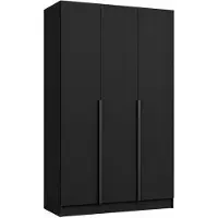 Tegre Moderner Kleiderschrank LIZA Schwarz mit Schwarzem Griff 150 x 60 x 215 cm mit 3 Türen, Kleiderstange und praktischer Innenaufteilung