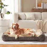 JOEJOY Orthopädisches Hundebett für große Hunde, ergonomisch, waschbar, abnehmbar, rutschfest, mit erhöhtem Rand, weiches Schneeflocken-Fleece, Braun, 107x76x24cm