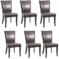 Mendler 6er-Set Esszimmerstuhl Chesterfield, Stuhl Küchenstuhl, Nieten - Kunstleder, braun, dunkle Beine