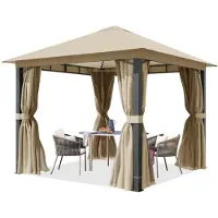 TOOLPORT Gartenpavillon 3x3 m ca. 220g/m² Dachplane Pavillon mit 4 Seitenteilen und 4 Moskitonetzen - cappuccino