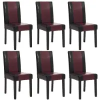 Generique 6er-Set Esszimmerstuhl Stuhl Küchenstuhl Littau Kunstleder, schwarz-rot, dunkle Beine