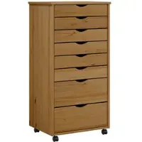 Helloshop26 - Rollschrank mit Schubladen 53 x 39 x 103 cm rustikales gemütliches Design Kiefernholz honigbraun