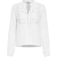 ONLY Langarmbluse "ONLLENNYO LS EMBROID V-NECK TOP NOOS WVN", Damen, Gr. XL, weiß (hellweiß), Web, Obermaterial: 100% Viskose, unifarben, regular fit normal, elastischer Bund, Blusen Langarmbluse