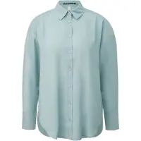 QS Langarmbluse , Damen, Gr. 42, blau (light petrol), Web, Obermaterial: 85% Modal, 15% Polyamid, unifarben, bequem Po-bedeckend, Rundhals, 2-Knopf-Manschette, Blusen Langarmbluse, mit Knopfleiste