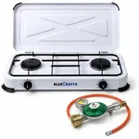 BlueCraft Campingkocher Gaskocher Mobi 2-flammig, weiss mit Zündsicherung, Gasschlauch u...
