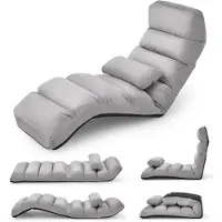Selius klappbarer Fußhocker mit verstellbarer Rückenlehne, Fußhocker mit Schlaf- und Lesefunktion, Gaming-Fußhocker, grau, extra breit