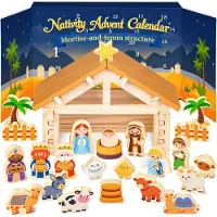 OCreon Weihnachtsstall-Adventskalender 2026 für Kleinkinder und Kinder, 24 Tage, aus Holz