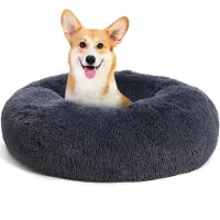 HMTOPE Hundebett rund Donut Kuschelig Waschbar Dunkelgrau 70 cm Ø