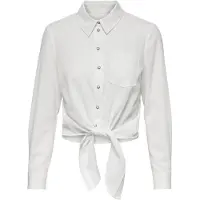 ONLY Hemdbluse "ONLLECEY LS KNOT SHIRT NOOS WVN", Damen, Gr. M, weiß (cloud dancer), Web, Obermaterial: 63% Polyester, 27% Viskose, 10% Nylon, gestreift, regular fit kurz, Manschette, Blusen Hemdbluse