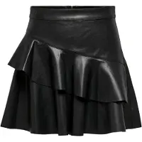 ONLY Lederimitatrock "ONLEMMA FAUX LEATHE FRILL SKIRT NOOS OTW", Damen, Gr. 34, schwarz, Web, Obermaterial: 100% Polyester, unifarben, figurbetont kurz, Röcke Lederimitatrock