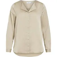Vila Hemdbluse "VIELLETTE V-NECK L/S SATIN SHIRT - NOOS", Damen, Gr. 36, beige (cement), Obermaterial: 100% Polyester, unifarben, regular fit normal, Blusen Hemdbluse