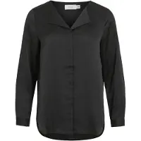 Vila Hemdbluse "VIELLETTE V-NECK L/S SATIN SHIRT - NOOS", Damen, Gr. 34, schwarz, Obermaterial: 100% Polyester, unifarben, regular fit normal, Blusen Hemdbluse