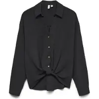 Vero Moda Hemdbluse "VMIZZY LS DETAIL SHIRT WVN BTQ GA", Damen, Gr. S, schwarz, Obermaterial: 100% Polyester, unifarben, regular fit, Blusen Hemdbluse, mit geknoteter Front