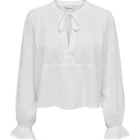 ONLY Langarmbluse "ONLVICKY LIFE L/S EMB TOP WVN NOOS", Damen, Gr. M, weiß (cloud dancer), Web, Obermaterial: 100% Polyester, unifarben, regular fit normal, V-Ausschnitt, Blusen Langarmbluse