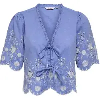 ONLY Kurzarmbluse "ONLMIFFY S/S EMB TIE TOP NOOS WVN" Baumwolle, regular fit, V-Ausschnitt