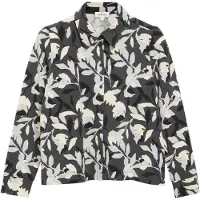 s.Oliver Langarmbluse , Damen, Gr. 44, aspahlt grau aop, Blusen Langarmbluse, mit Hemdblusenkragen und Knopfleiste / Stretch