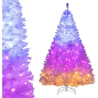 Costway Künstlicher Weihnachtsbaum 180cm mit Beleuchtung, Tannenbaum mit 3-farbigen LEDs & 11 Lichtmodi, Christbaum, Kunstbaum Weihnachten Weiß