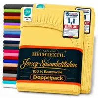 EXKLUSIV HEIMTEXTIL Doppelpack Marke Jersey Spannbettlaken 180 - 200 x 200 cm Gelb