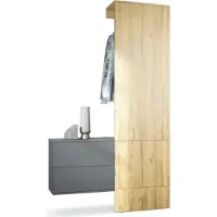 Vladon Garderobe Carlton Set 2, Germany, Wandgarderobe aus Deko-Paneel & hängender Schubladen-Kommode, Anthrazit matt/Eiche Natur (105 x 193 x 35 cm)