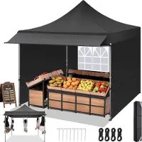 COBIZI Faltpavillon Pavillon 3x3 mit 23 SF Erweiterte Markise Wasserdicht Stabil Winterfest, Faltpavillon Partyzelt mit 3 Seitenwand, Robuster Gartenpavillon für Märkte, Partys und Events, Schwarz