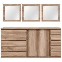 Meublorama Ensemble ROMI Eichenholz Dab Canyon – Buffet 160 cm mit 2 Schiebetüren und 3 Spiegeln 60x60 cm