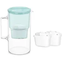 Merkloos Wasserfilterkanne 3 Liter, Borosilikatglas, 2 Filter, mintfarben, für Küche
