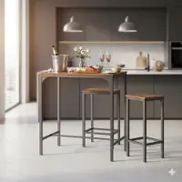 FURNITURER Bartisch mit Barhocker Set, Industrieller Stil, Geeignet für Küche, E