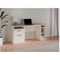 Forte TEZAUR Schreibtisch 160, moderner Schreibtisch mit Schublade, Tür und vielen Fächern, Jugendzimmer, Büro, Holzwerkstoff, Kaschmir Beige, 160 cm breit x 75,7 cm hoch x 72 cm tief