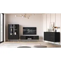 ML Meble Wohnzimmer Set – 3-teilig – Kommode – Vitrine – TV-Lowboard – ELJOT – Schwarz / Gold – Elegantes 3-teiliges Anbauwand-Set in Schwarz mit Gold-Akzenten
