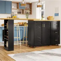 MODFU Barwagen aus MDF und Metall, Schwarz, 135-228 x 39 x 104 cm, gewerblich geeignet, rollbar, mit Stauraum