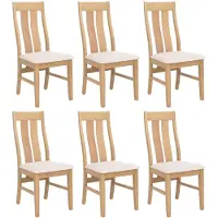 Mendler 6er-Set Esszimmerstuhl HWC-M58, Küchenstuhl Lehnstuhl Stuhl, Stoff/Textil Massiv-Holz helles Gestell, creme