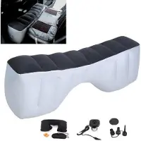 Benza Ibenzoa Aufblasbare Auto‑Matratze 130×27×37 cm, PVC, inkl. 12‑V-Luftpumpe, Kissen, Schlafmaske & Ohrstöpsel, blau‑grau, 0,8 kg – Rückbank-Luftbett
