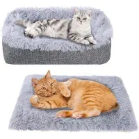 Benza Ibenzoa 2‑in‑1 Katzen- & Haustierbett, selbstwärmend, rutschfest, 51×61 cm – für Katzen, kleine Hunde & Kleintiere bis 5 kg, Leinen/Plüsch, maschinenwaschbar