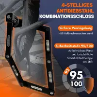 Merkloos Faltbares Fahrradschloss mit Zahlenschloss, aus Kohlenstoffstahl, inklusive Halterung, für Fahrräder