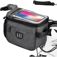 Unyqoos Lenkertasche mit Lenkeradapter – wasserdichte Nylon-Fahrradtasche 5 L (22×15×17 cm), TPU-Touchscreen 6,5 Zoll, Netzfach & Doppelreißverschluss für MTB/BMX/City