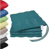 Unyqoos Stuhlkissen Set 4er – gefüllte Sitzkissen mit Bändern 40 x 40 x 3 cm, petrol, Bezug 55% Baumwolle/45% Polyester, Füllung 100% Polyester, waschbar 30°C,