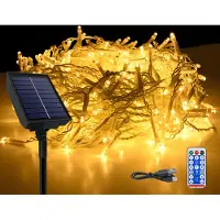 CEEDIR Solar Lichterkette 5m 200LEDs Eisregen Lichtervorhang Weihnachtsbeleuchtung Warmweiß mit 8 Leuchtmodi Speicherfunktion USB IP44 Innen
