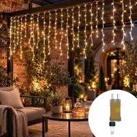 XINZI Eisregen-Lichtvorhang 20m 800LED Warmweiß, 8 Lichtmodi, Speicherfunktion, Weihnachtsdeko Fenster Wand Deko