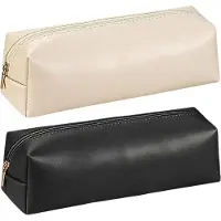 Merkloos 2-teiliges Kunstleder Pennenetui Set, Schwarz und Beige, mit Reißverschluss, für Büro und Reisen