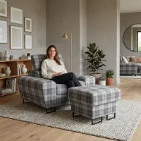 Family meble Fernseh- & Relaxsessel SAVIO Brawo – mit Hocker & Stauraum, Webstoff in Grau,