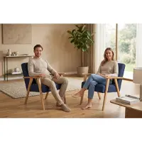 Family meble 2er-Set Sessel SOLER Angel – Retro-Stil, Strukturstoff in Nachtblau,